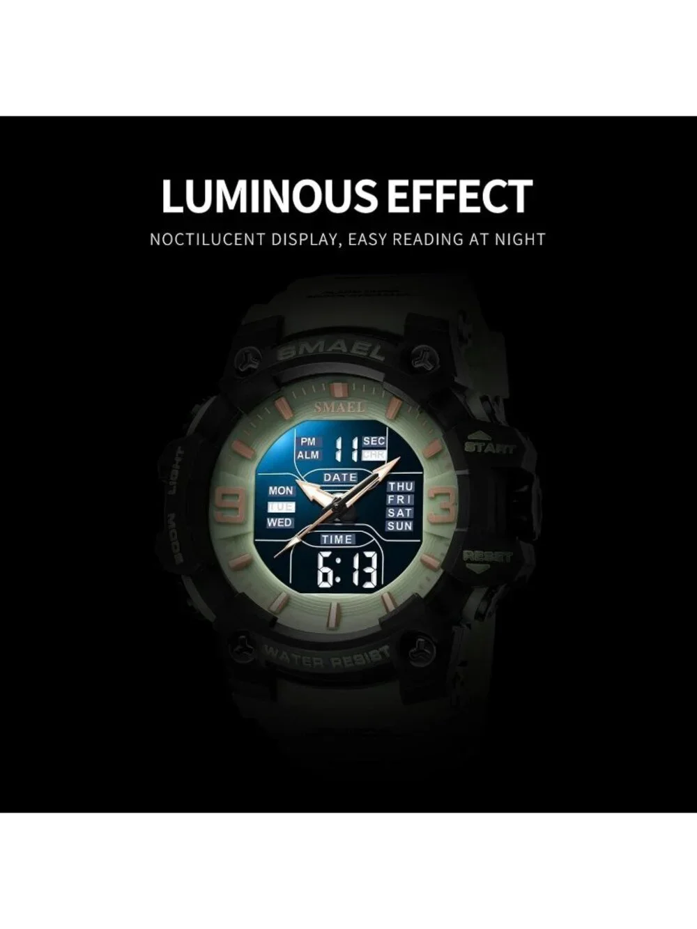 Men's Grass Green Analog Quartz Luminous Waterproof LED Electronic Digital Watch